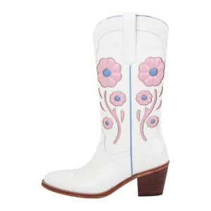 Flower Chunky Heel Mid-Calf Cowgirl Boots