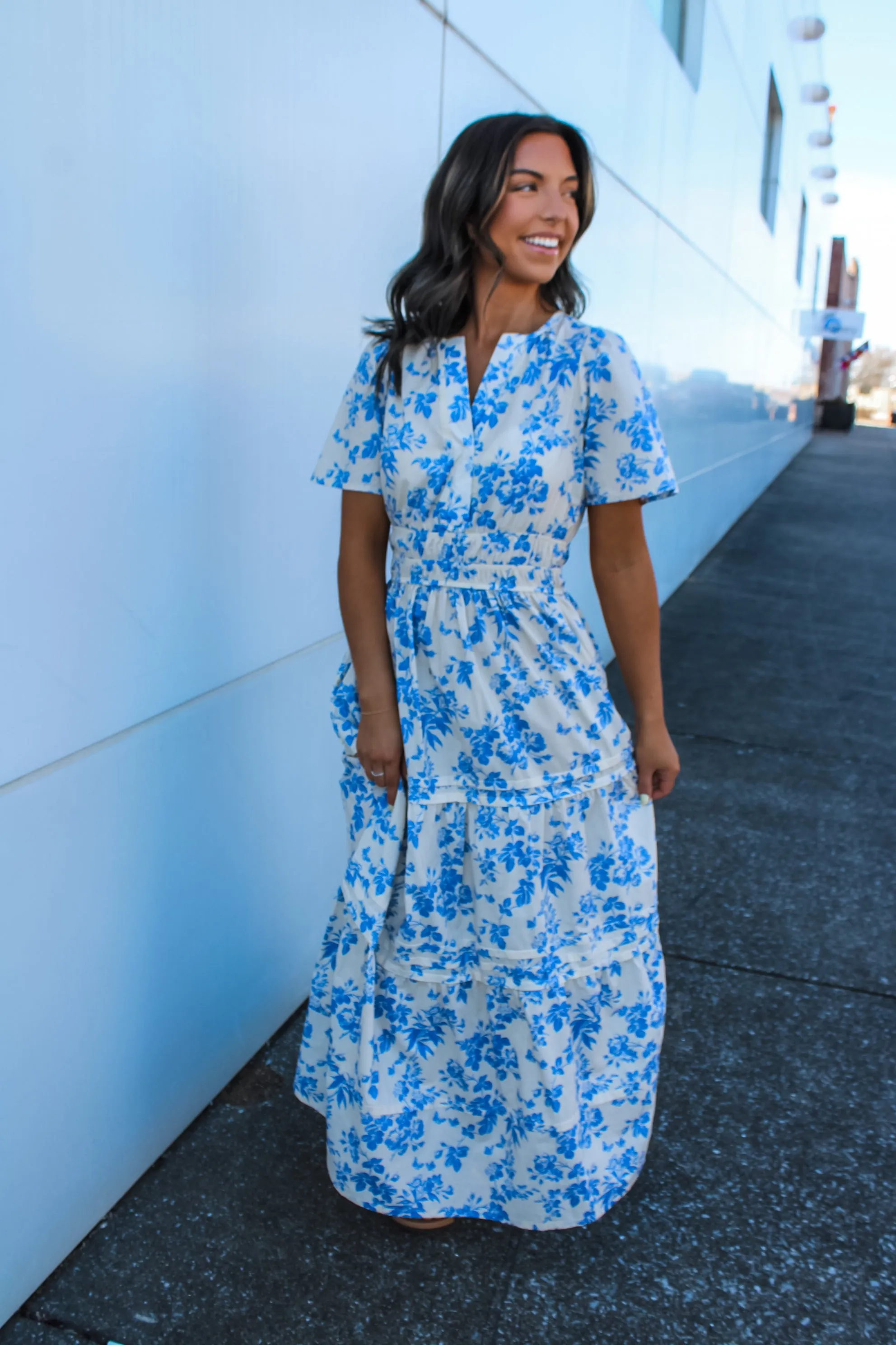 Fresh Petals Poplin Midi • Blue Floral
