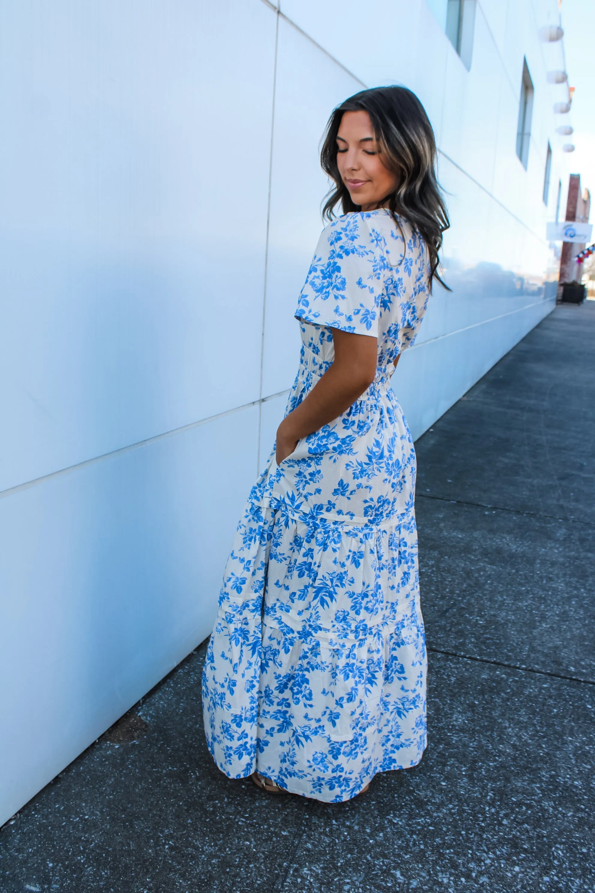 Fresh Petals Poplin Midi • Blue Floral