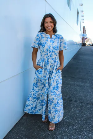 Fresh Petals Poplin Midi • Blue Floral