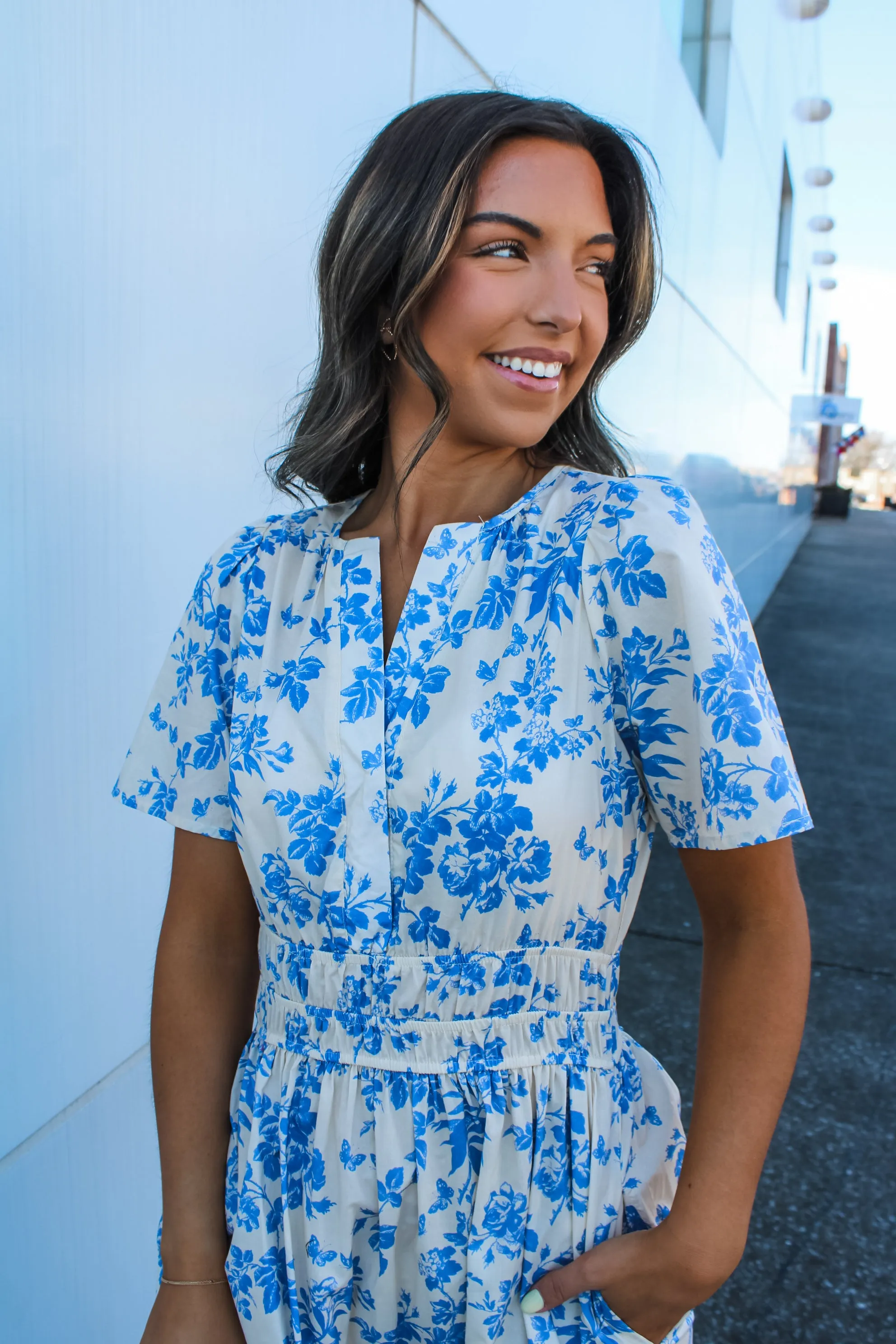 Fresh Petals Poplin Midi • Blue Floral