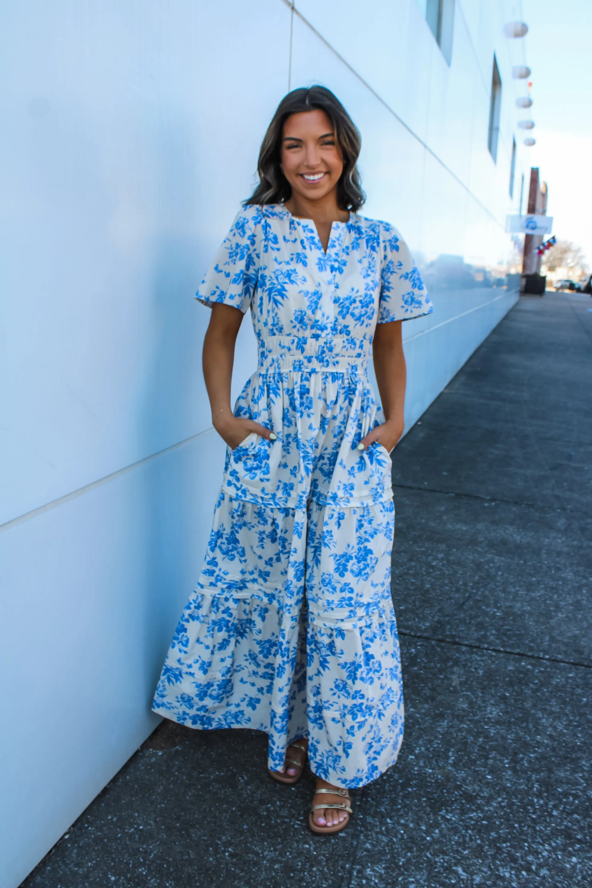 Fresh Petals Poplin Midi • Blue Floral