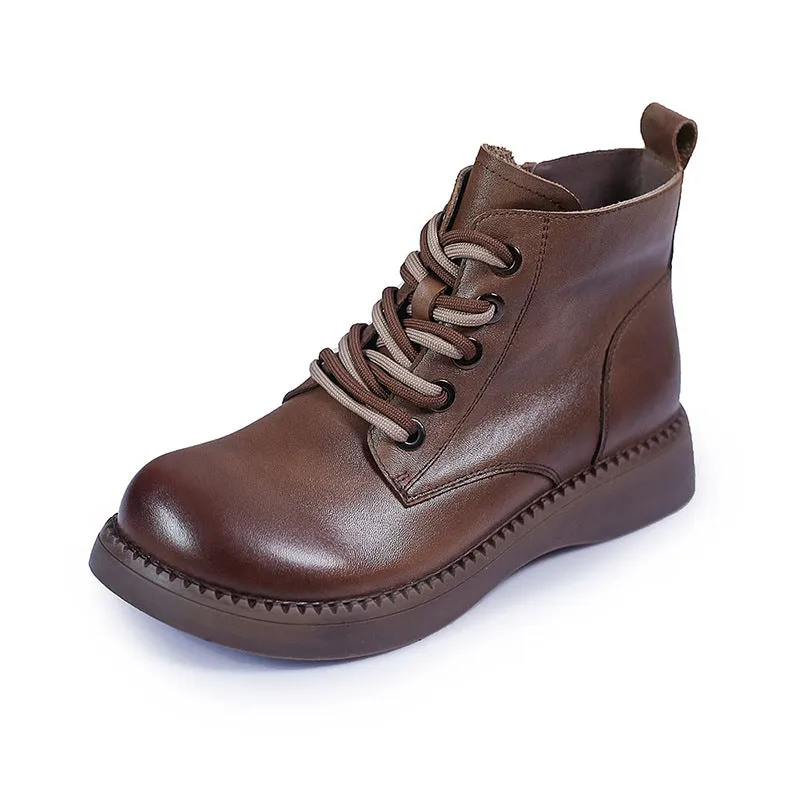 Genuine Leather Round Toe Martin Boots Thick Soled Women's Shoes
