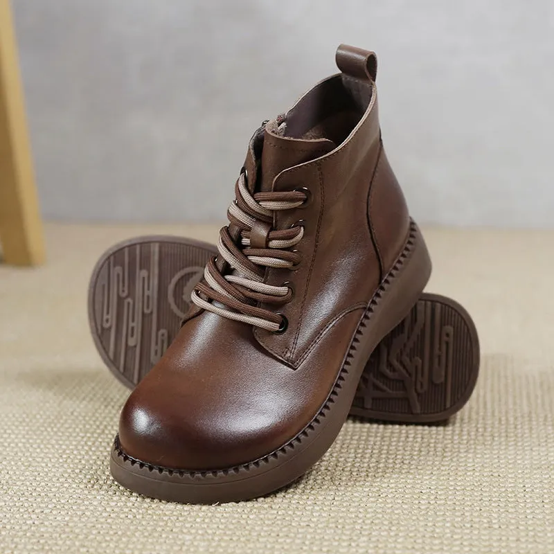 Genuine Leather Round Toe Martin Boots Thick Soled Women's Shoes