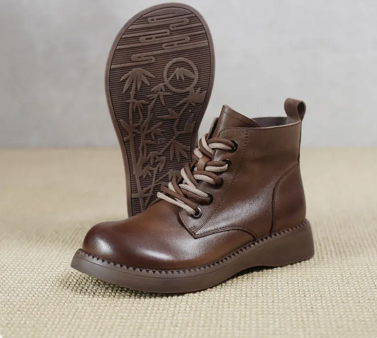 Genuine Leather Round Toe Martin Boots Thick Soled Women's Shoes