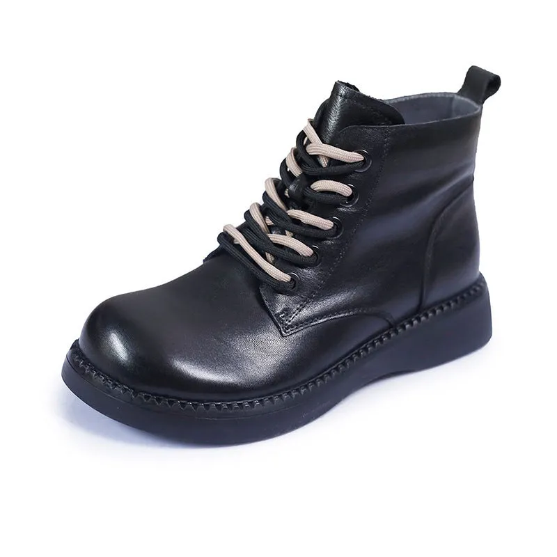 Genuine Leather Round Toe Martin Boots Thick Soled Women's Shoes