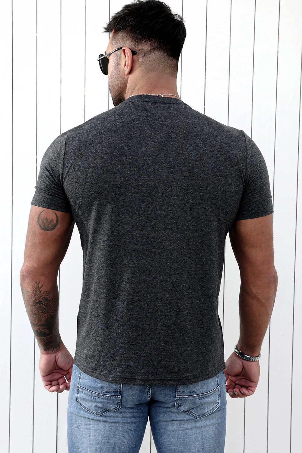 Gray Men's Basketball Graphic Print Slim-fit Short Sleeve T Shirt
