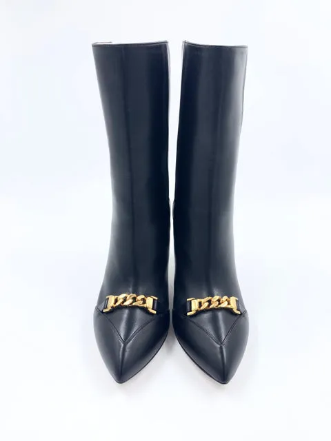 Gucci Black Calf Sylvie Chain Size 38 Boots