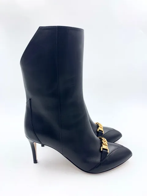 Gucci Black Calf Sylvie Chain Size 38 Boots
