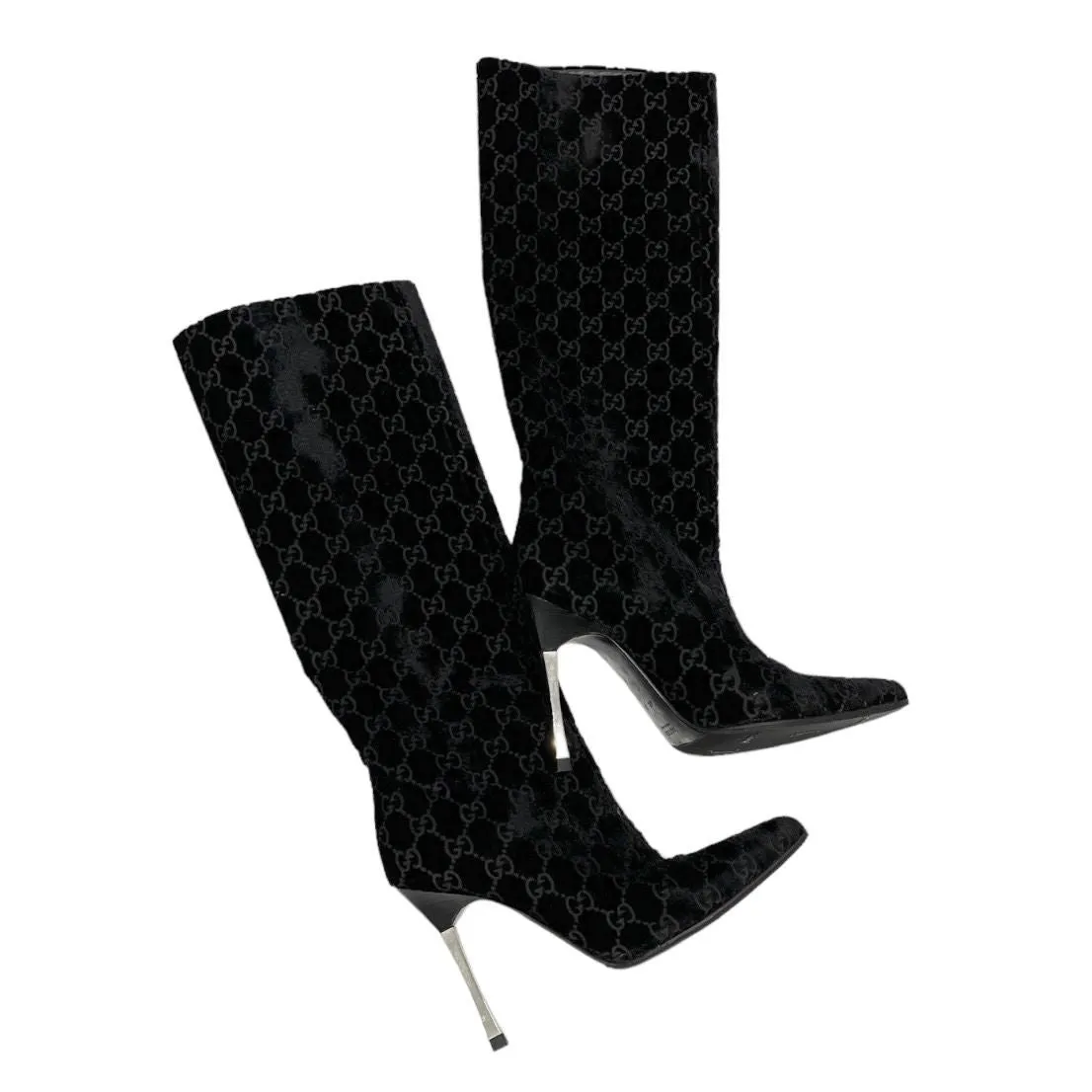Gucci Black Logo Velvet Boots
