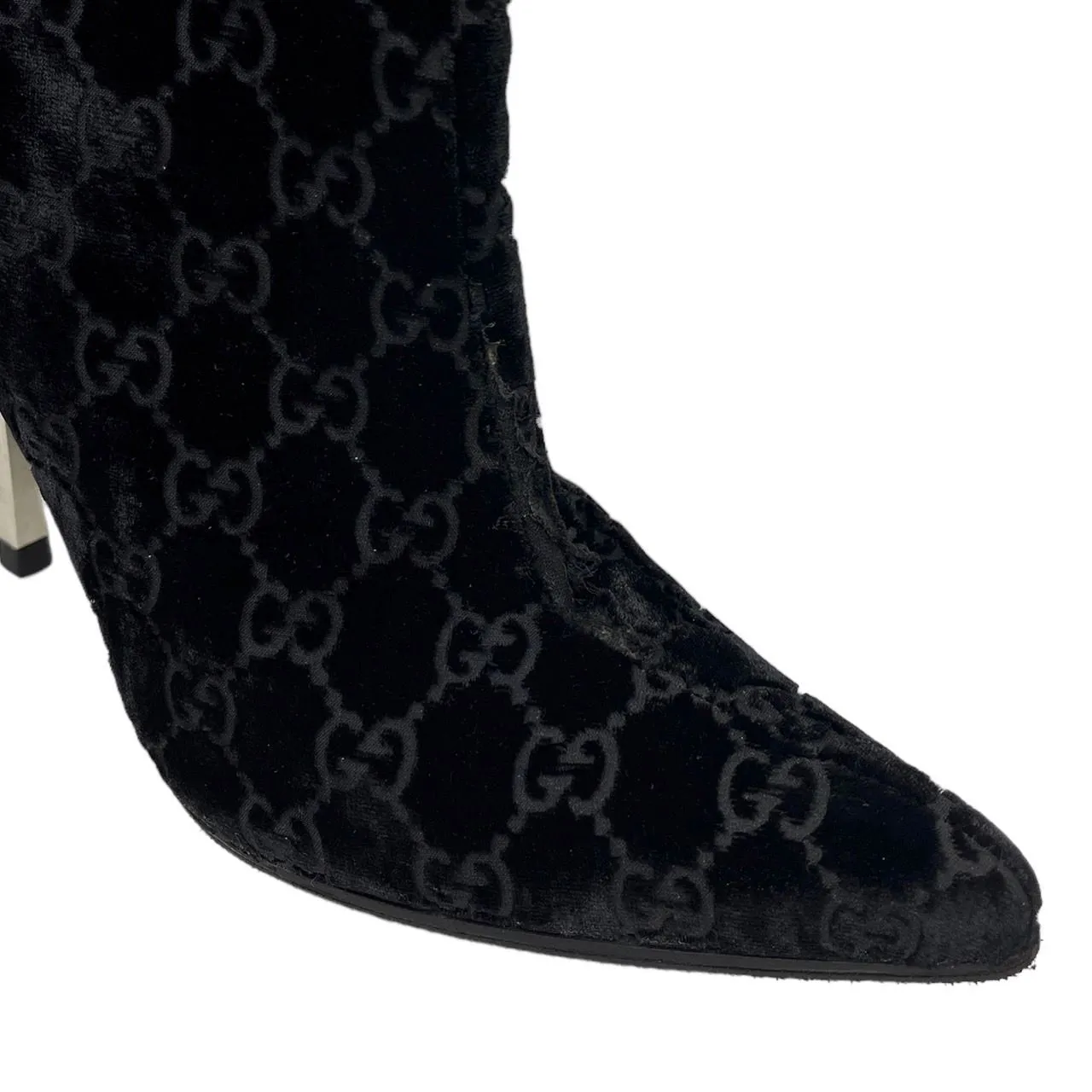 Gucci Black Logo Velvet Boots