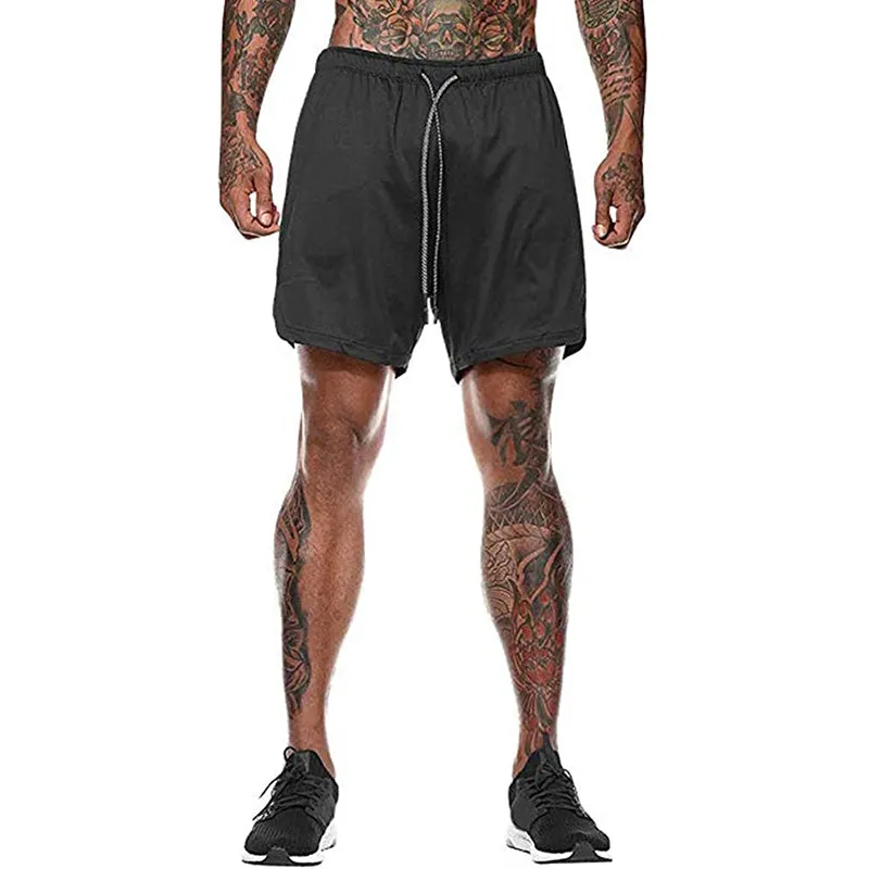 HANERDUN Men 2 in 1 Workout Running Athletic Shorts Sport Pants with Pocket