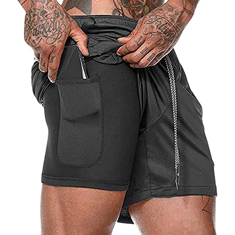 HANERDUN Men 2 in 1 Workout Running Athletic Shorts Sport Pants with Pocket