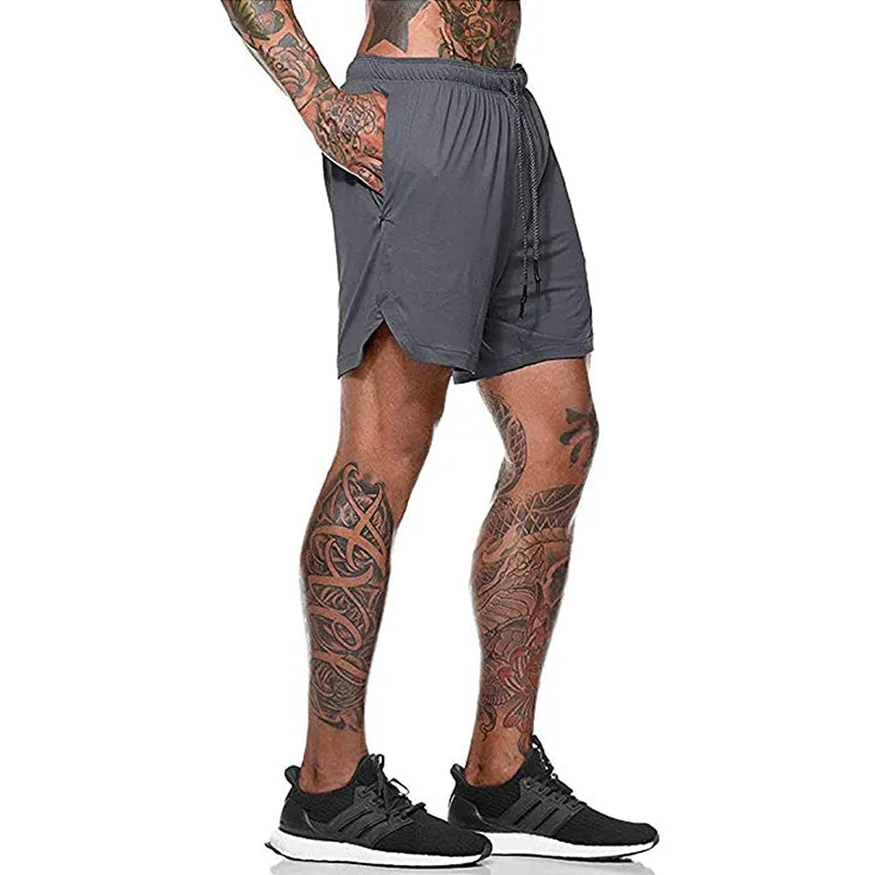 HANERDUN Men 2 in 1 Workout Running Athletic Shorts Sport Pants with Pocket