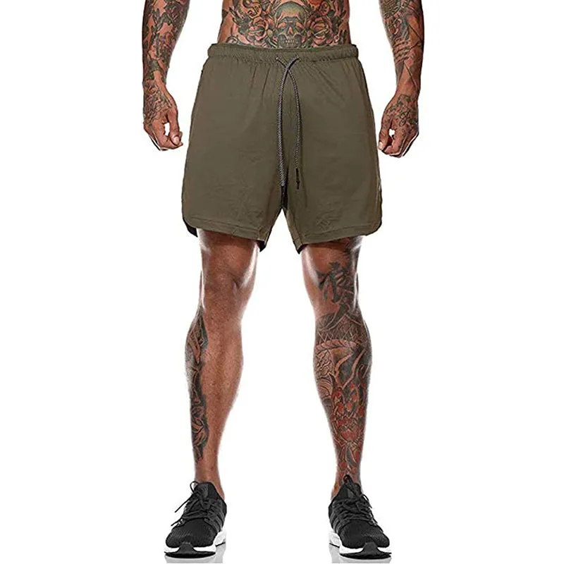 HANERDUN Men 2 in 1 Workout Running Athletic Shorts Sport Pants with Pocket