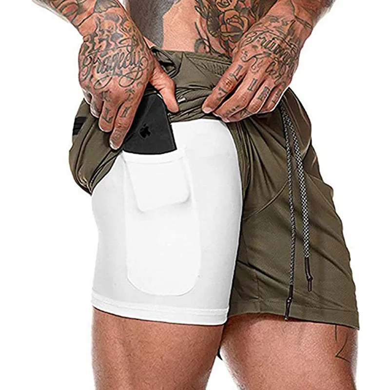 HANERDUN Men 2 in 1 Workout Running Athletic Shorts Sport Pants with Pocket