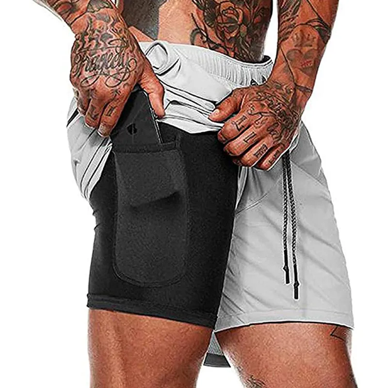 HANERDUN Men 2 in 1 Workout Running Athletic Shorts Sport Pants with Pocket