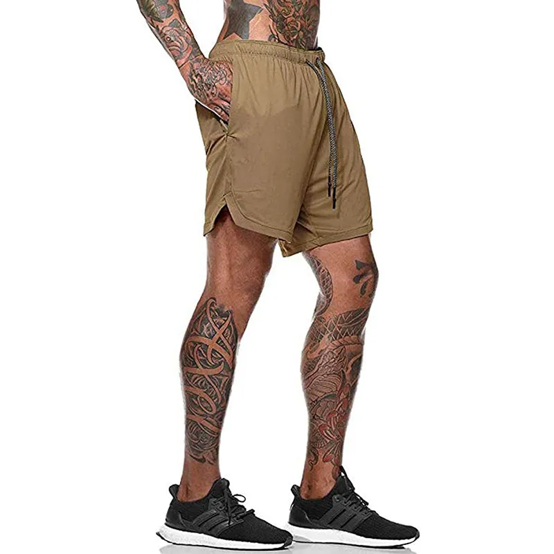 HANERDUN Men 2 in 1 Workout Running Athletic Shorts Sport Pants with Pocket