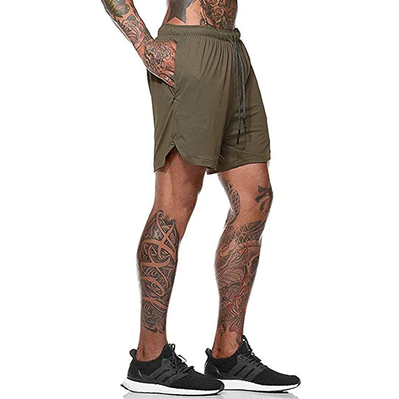 HANERDUN Men 2 in 1 Workout Running Athletic Shorts Sport Pants with Pocket