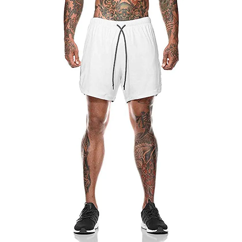 HANERDUN Men 2 in 1 Workout Running Athletic Shorts Sport Pants with Pocket