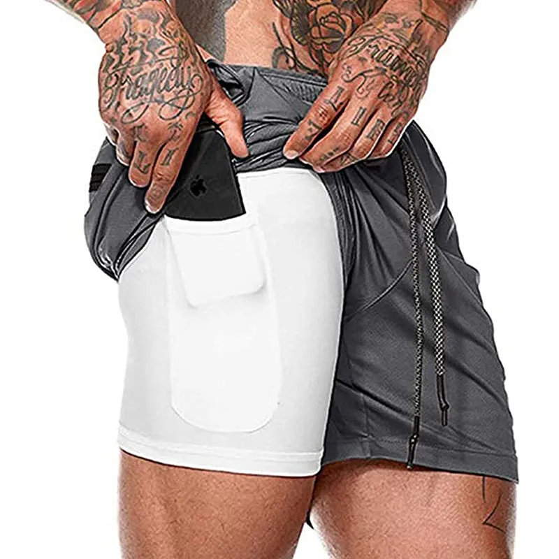 HANERDUN Men 2 in 1 Workout Running Athletic Shorts Sport Pants with Pocket