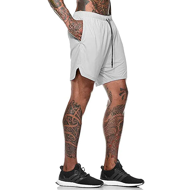 HANERDUN Men 2 in 1 Workout Running Athletic Shorts Sport Pants with Pocket