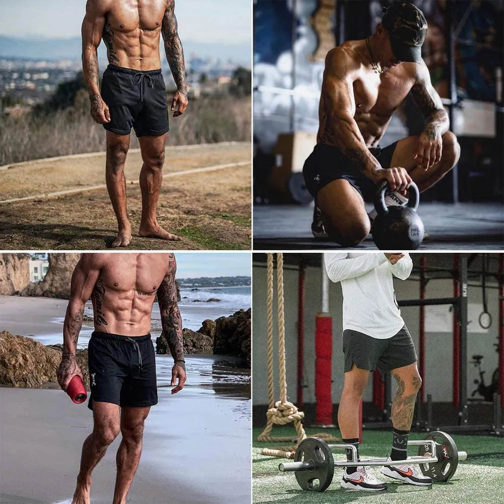 HANERDUN Men 2 in 1 Workout Running Athletic Shorts Sport Pants with Pocket