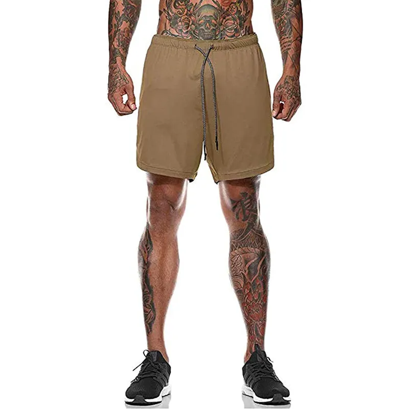 HANERDUN Men 2 in 1 Workout Running Athletic Shorts Sport Pants with Pocket