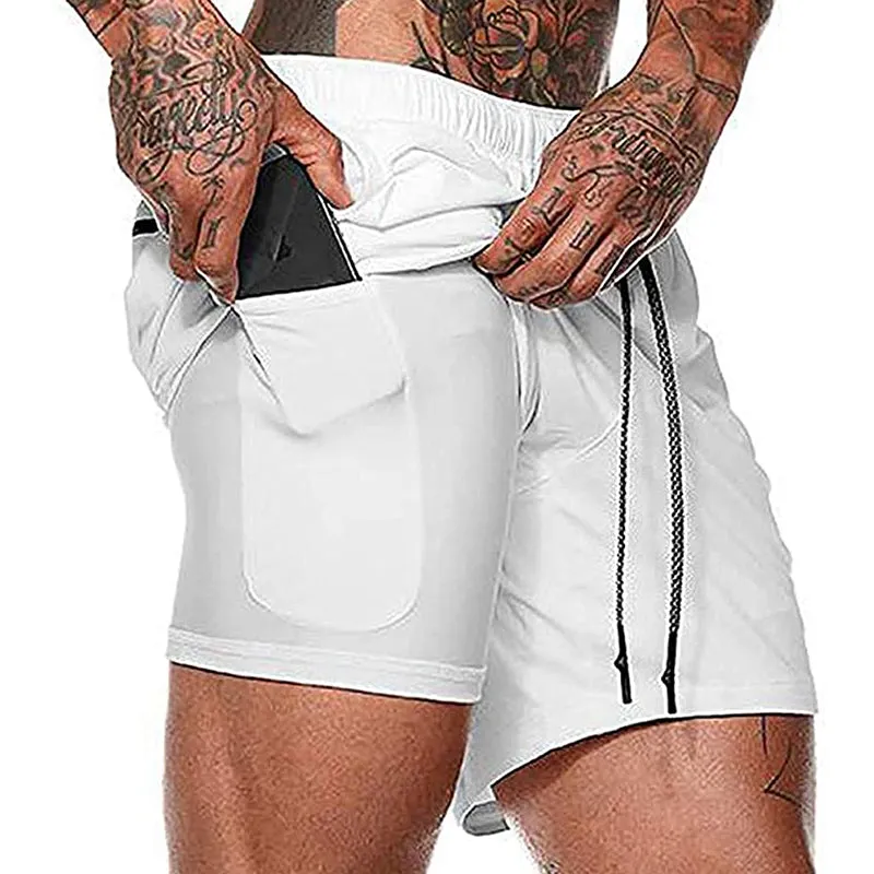 HANERDUN Men 2 in 1 Workout Running Athletic Shorts Sport Pants with Pocket