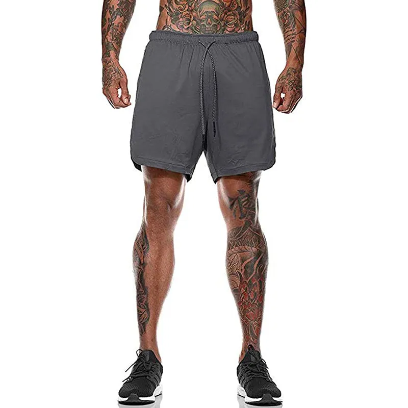 HANERDUN Men 2 in 1 Workout Running Athletic Shorts Sport Pants with Pocket