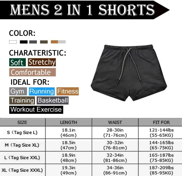 HANERDUN Men 2 in 1 Workout Running Athletic Shorts Sport Pants with Pocket