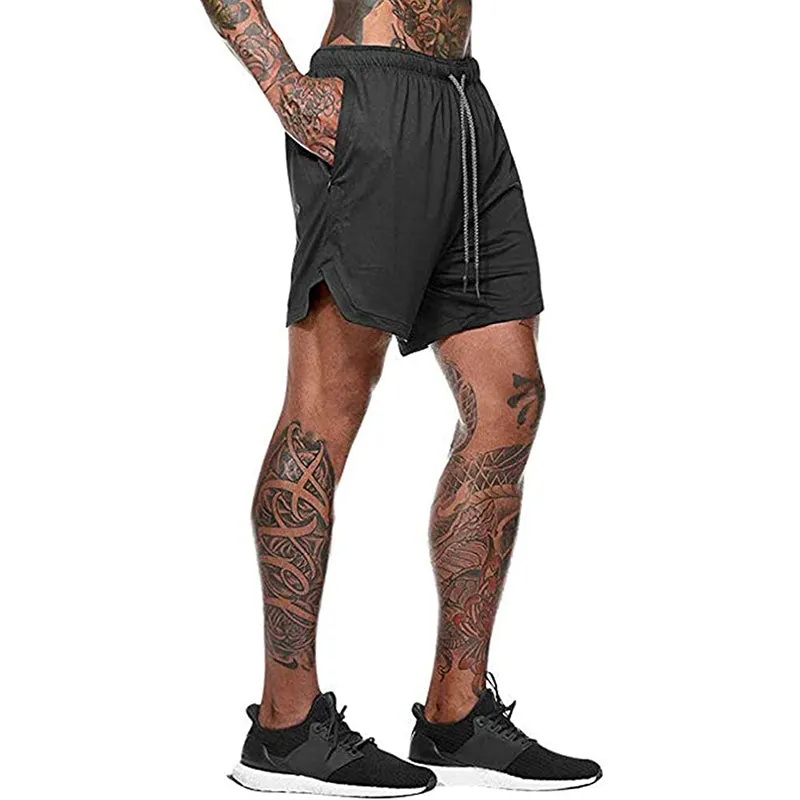 HANERDUN Men 2 in 1 Workout Running Athletic Shorts Sport Pants with Pocket