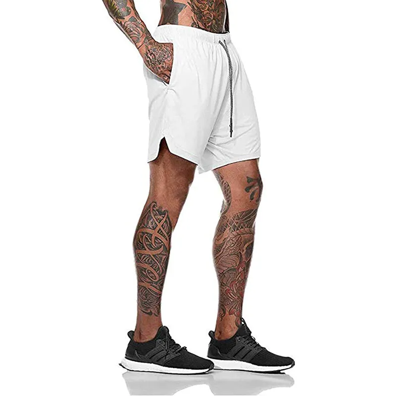 HANERDUN Men 2 in 1 Workout Running Athletic Shorts Sport Pants with Pocket