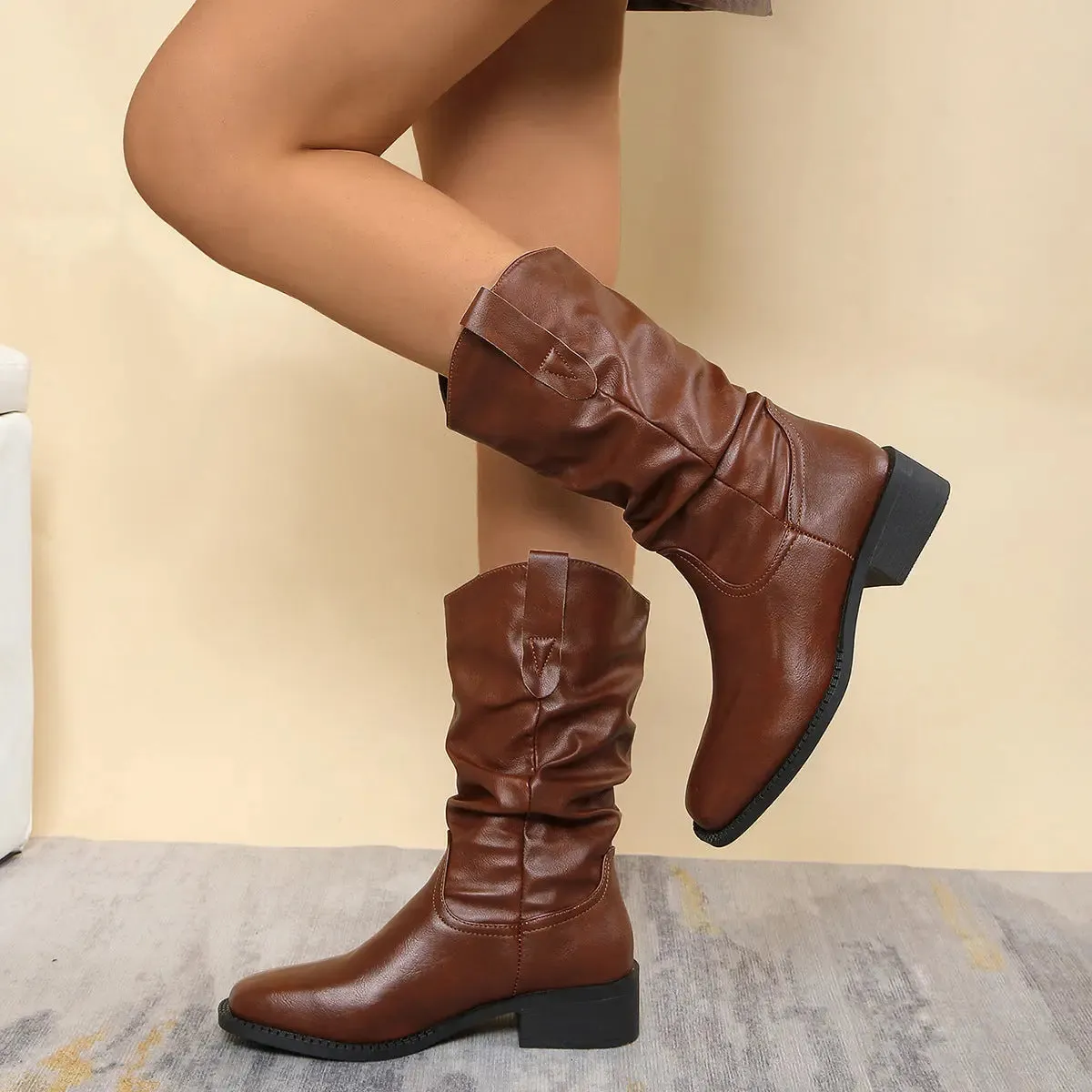 'Helene' Leather / Suede Pull Up Cowboy Boots