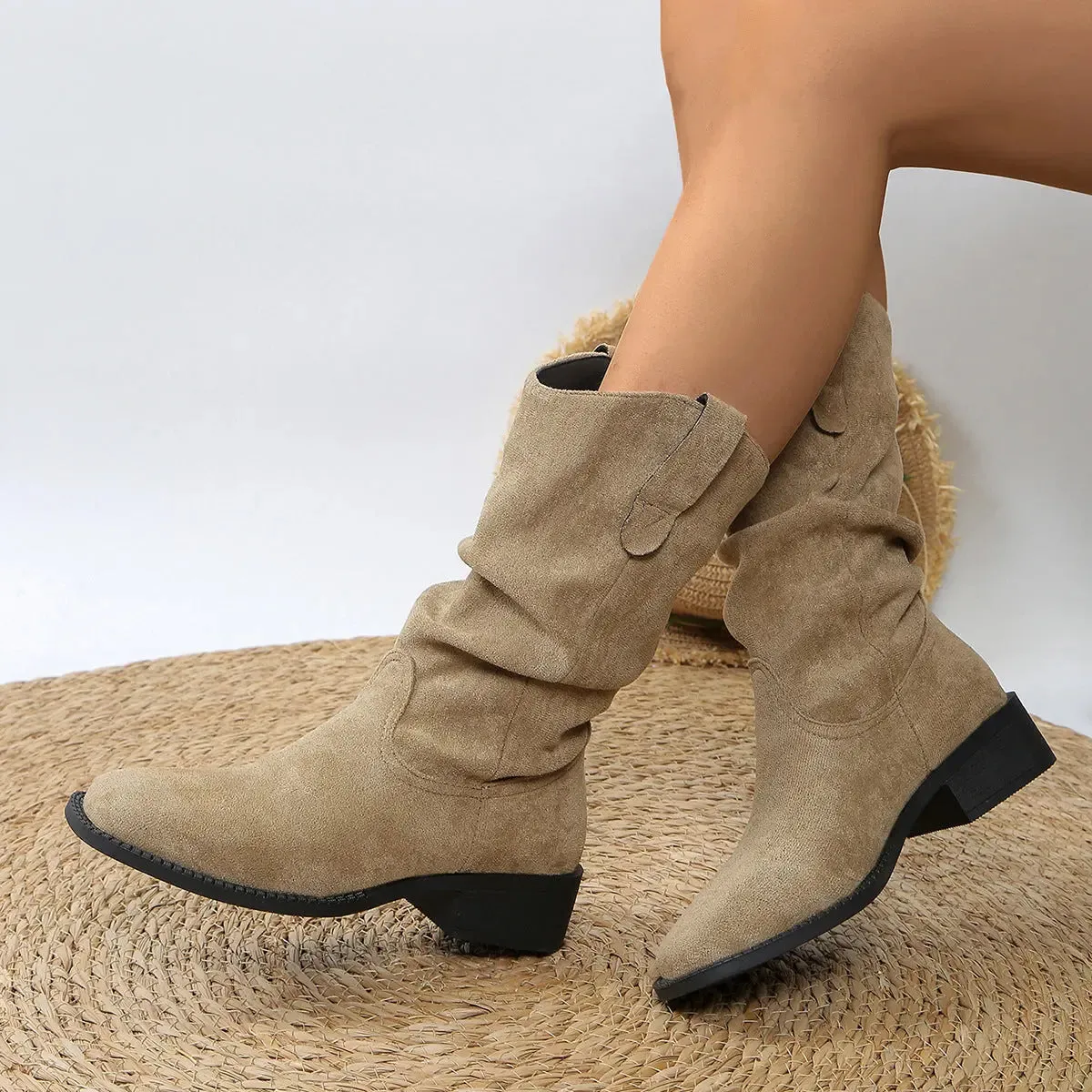 'Helene' Leather / Suede Pull Up Cowboy Boots