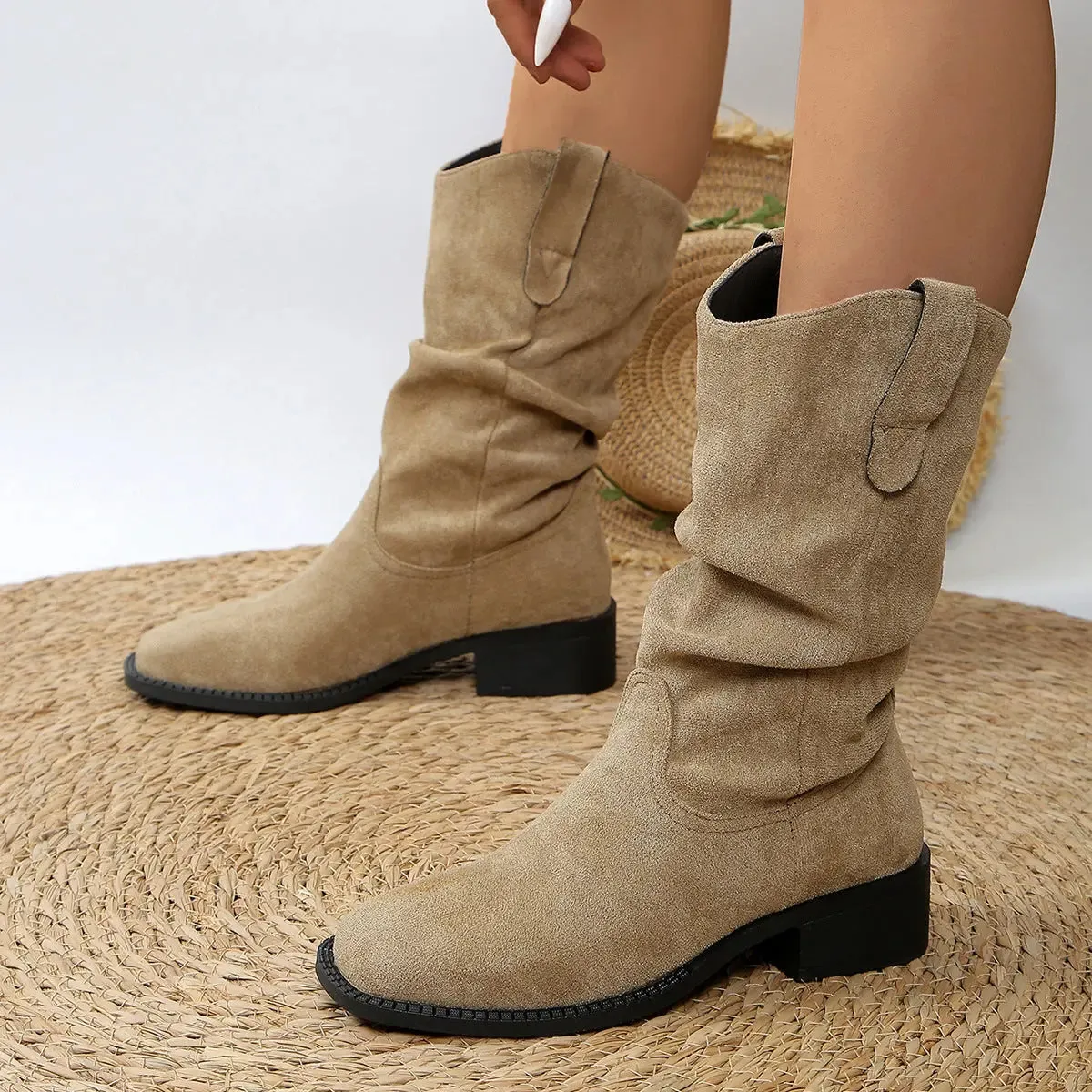 'Helene' Leather / Suede Pull Up Cowboy Boots