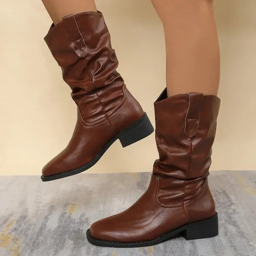 'Helene' Leather / Suede Pull Up Cowboy Boots
