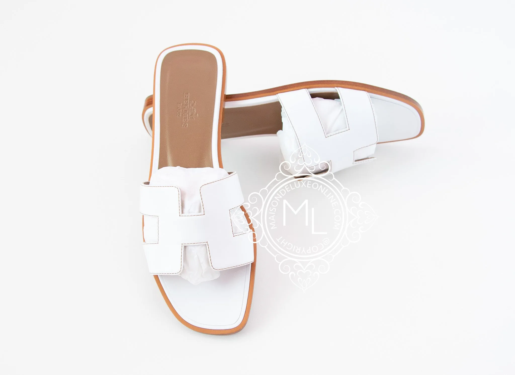 Hermes Womens White Oran Sandal Slipper 37 Shoes