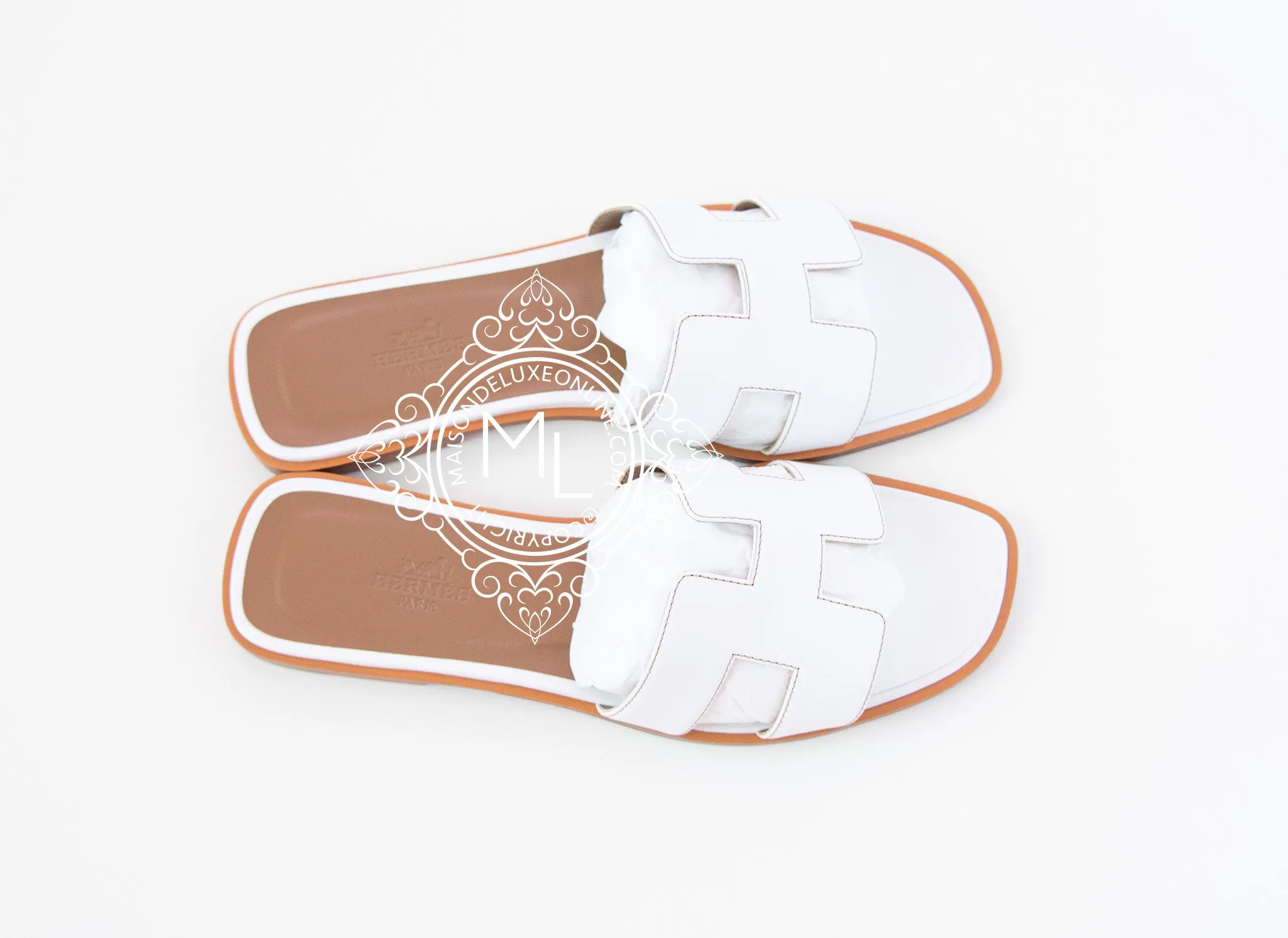 Hermes Womens White Oran Sandal Slipper 37 Shoes