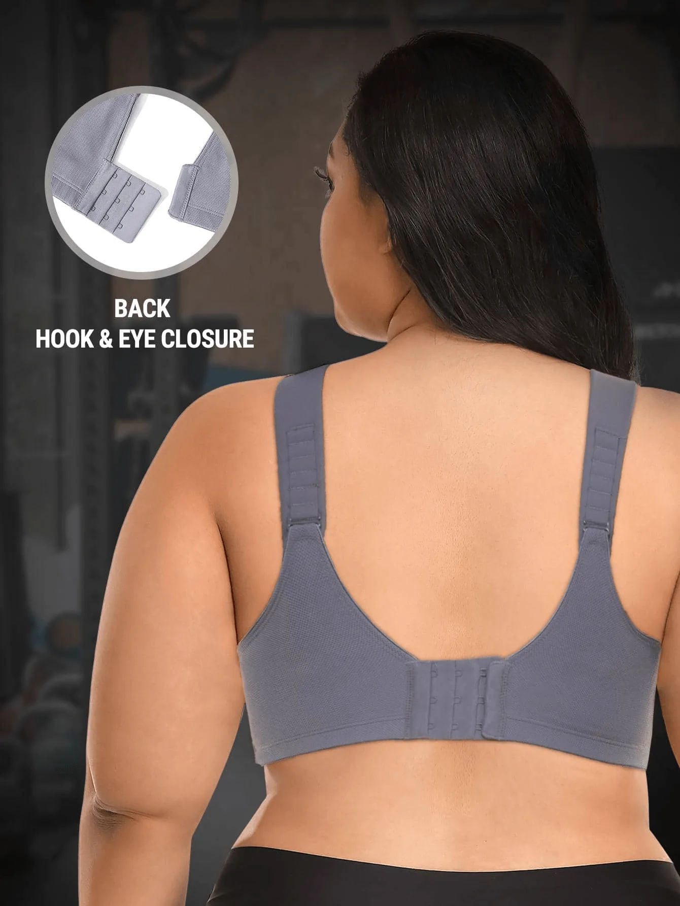 High Impact Full Coverage Plus Size Sports Bra Grey