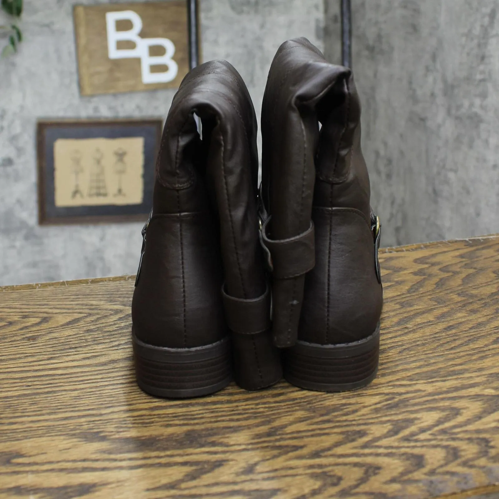 Journee Collection Womens Faux Leather Block Heel Boots 16765e5840a7d2 Brown 8M