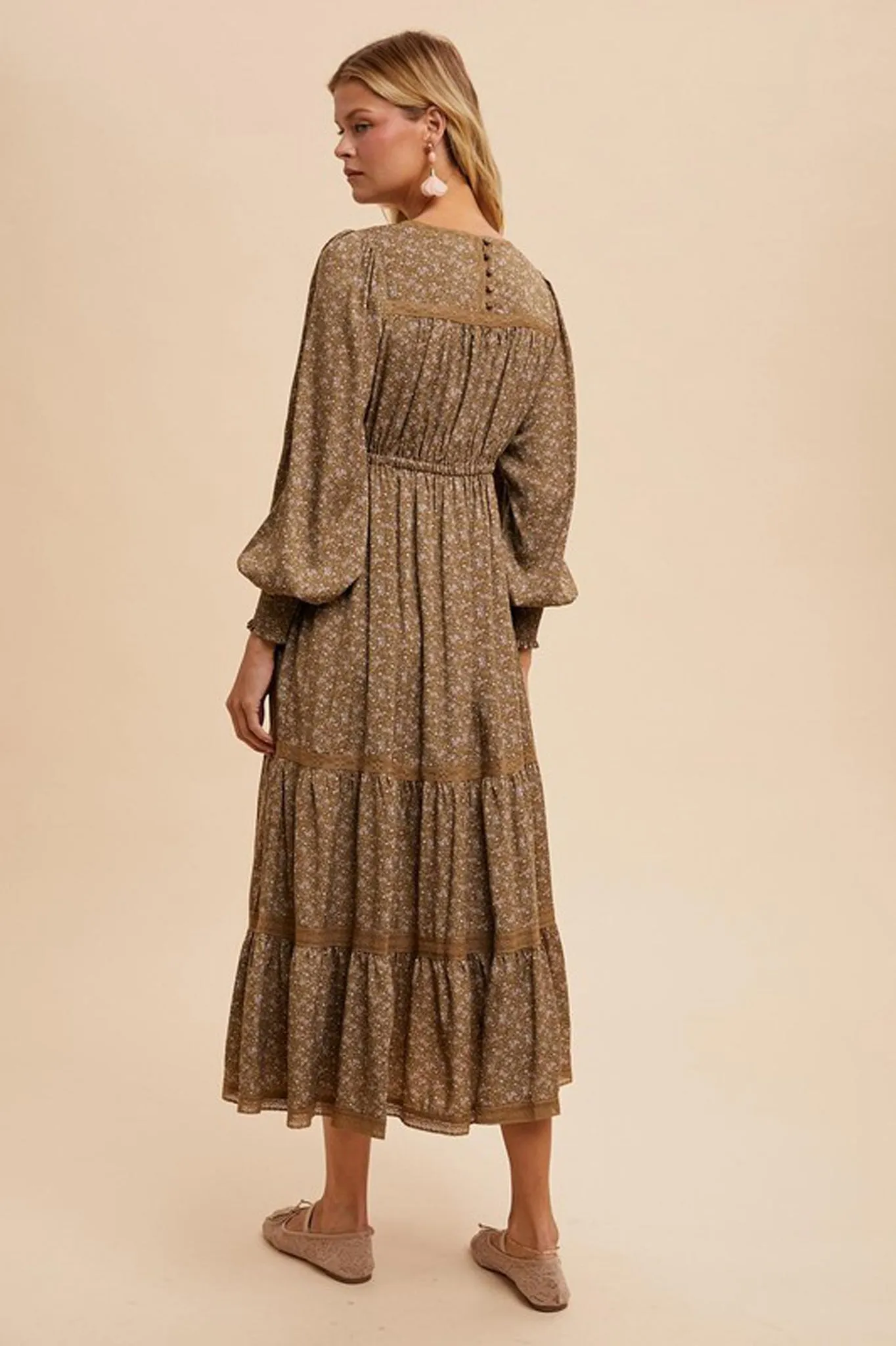 Lace Trim Floral Midi Dress