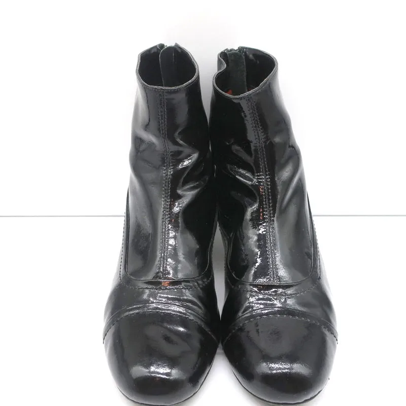 Lanvin Ankle Boots Black Patent Leather Size 41 Kitten Heel Booties