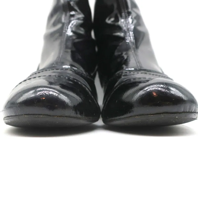Lanvin Ankle Boots Black Patent Leather Size 41 Kitten Heel Booties