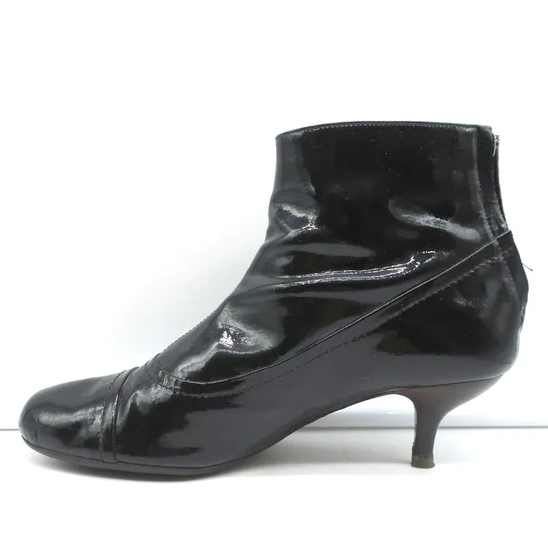Lanvin Ankle Boots Black Patent Leather Size 41 Kitten Heel Booties
