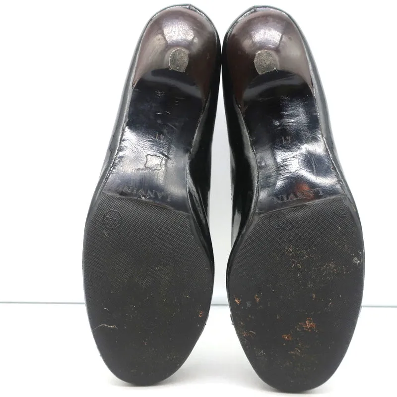 Lanvin Ankle Boots Black Patent Leather Size 41 Kitten Heel Booties