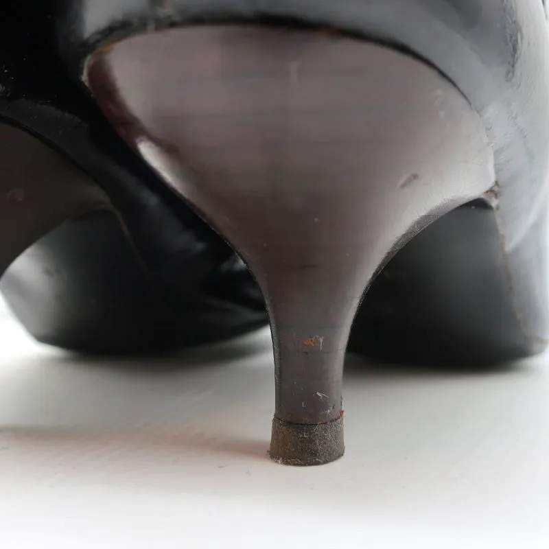 Lanvin Ankle Boots Black Patent Leather Size 41 Kitten Heel Booties