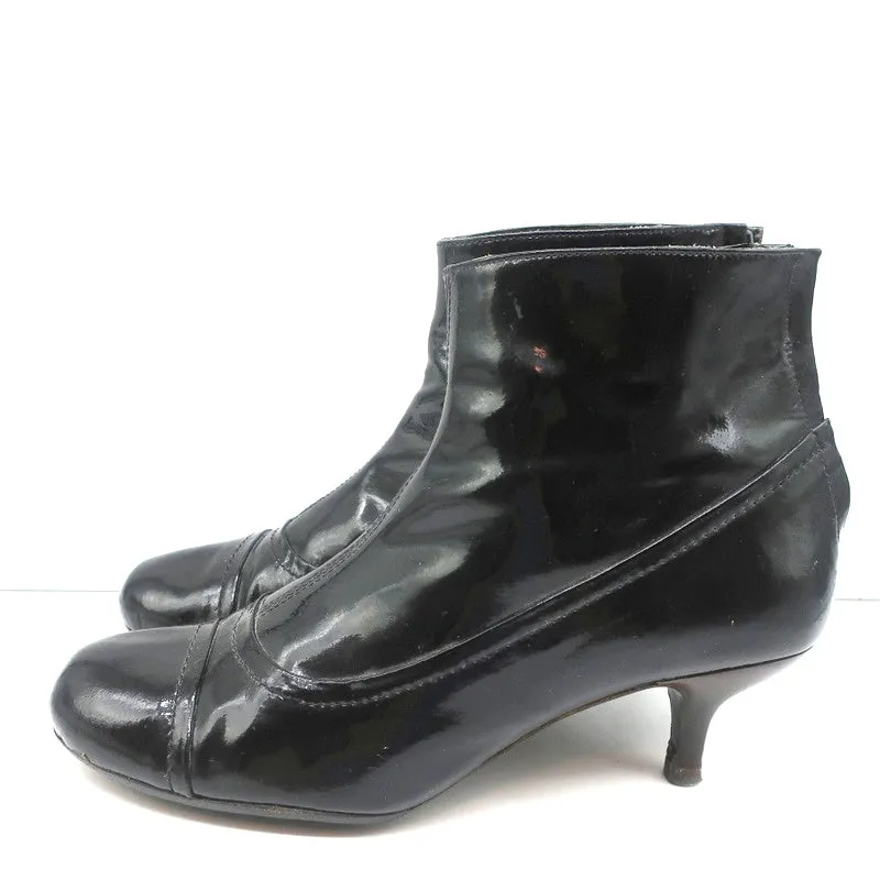 Lanvin Ankle Boots Black Patent Leather Size 41 Kitten Heel Booties