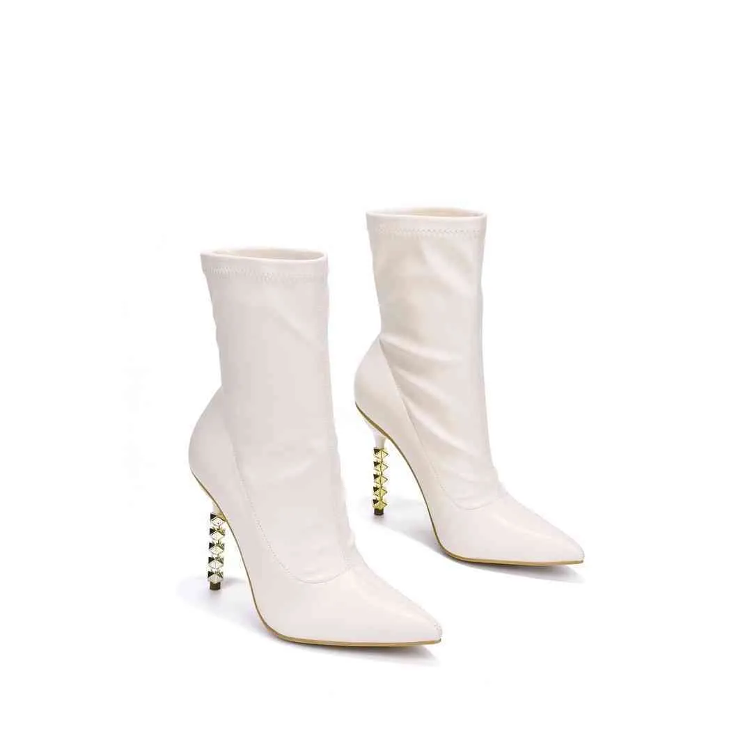 Leather Boots Golden Heels