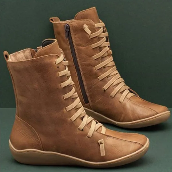 Leather Boots Side Zipper Martin Low Heel Vintage Casual Shoes